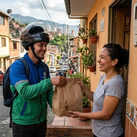 Repartidor local entregando pedidos de ofertas diarias en Pereira